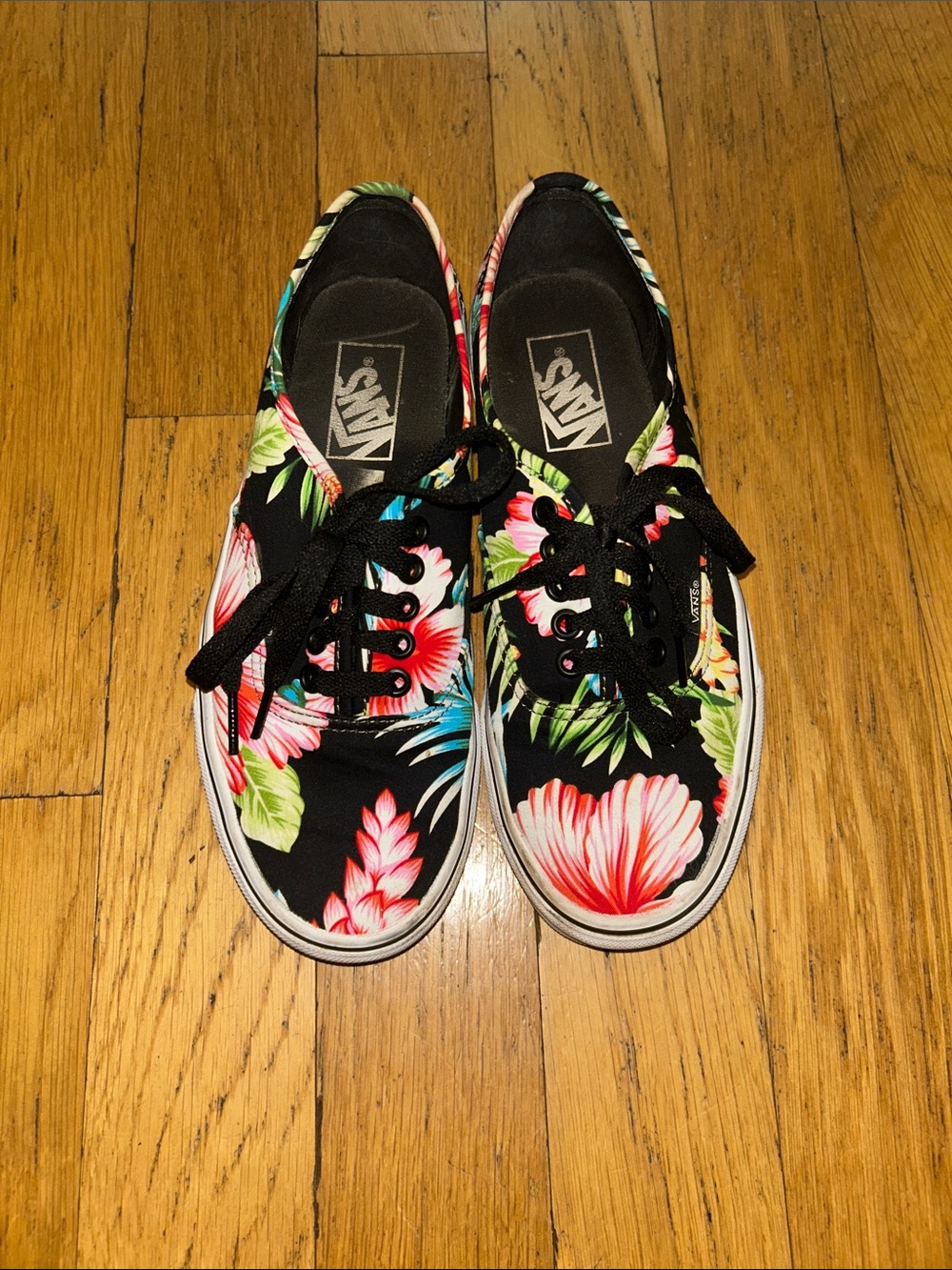Vans Black Floral Canvas Sneakers with Pink, Green & Blue Accents